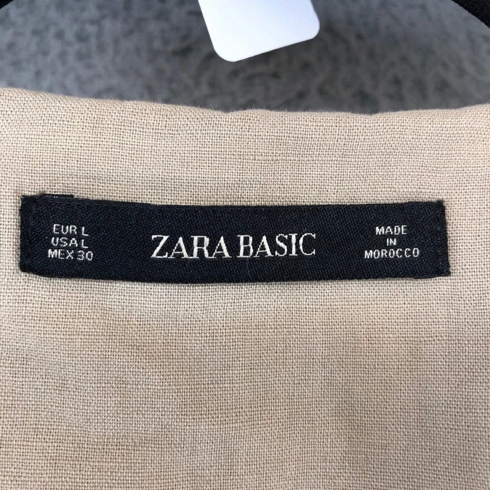 Zara Jumpsuit Dress Bundle Womens Large Beige Black Linen Blend Belted Summer